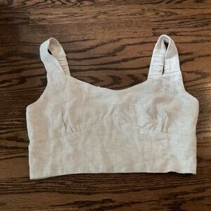 Sophie Rue size S linen blend crop top in cream/oatmeal color